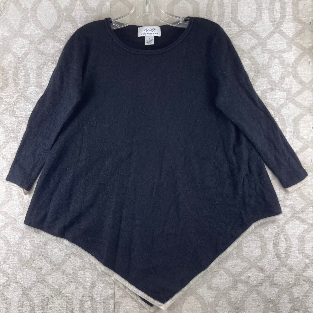 Ply‎ Cashmere Sweater Womens Small Black Asymmetric Sharkbite Hem 100% Cashmere
